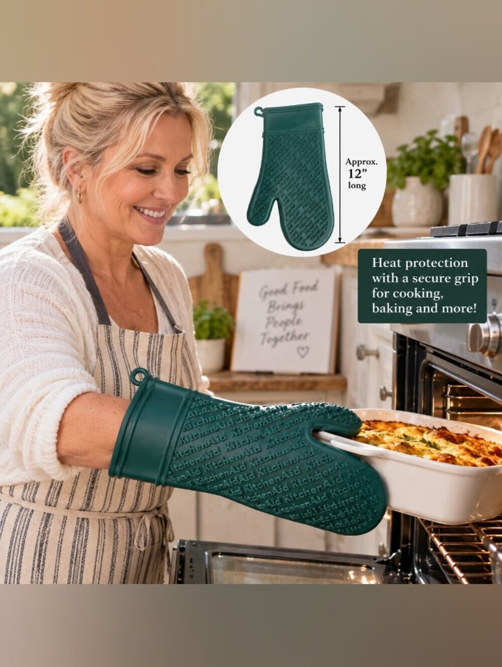 KitchenAid Silicone Oven Mitt Dark Forest Green 12” Heat Resistant Cooking Glove